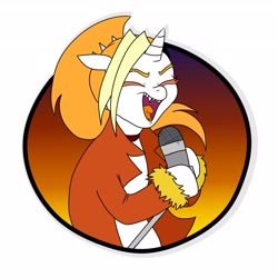 Size: 3600x3600 | Tagged: safe, artist:pony quarantine, imported from derpibooru, oc, oc only, oc:dyx, alicorn, pony, eyes closed, female, filly, foal, microphone, open mouth, sharp teeth, simple background, singing, solo, teeth, white background