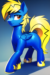 Size: 2048x3072 | Tagged: safe, imported from derpibooru, oc, oc only, oc:thunder lightning, pegasus, pony, ai content, ai generated, inflatable, male, simple background, solo