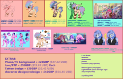 Size: 7500x4800 | Tagged: safe, artist:brybrychan, imported from derpibooru, pinkie pie, oc, anthro, pony, advertisement, anthro with ponies, commission info, reference sheet