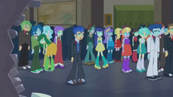 Size: 3072x1727 | Tagged: safe, imported from derpibooru, screencap, blueberry cake, cloudy kicks, curly winds, flash sentry, golden hazel, heath burns, sandalwood, some blue guy, sophisticata, sweet leaf, teddy t. touchdown, human, equestria girls, equestria girls (movie), boots, canterlot high, clothes, fall formal outfits, female, glowing, glowing eyes, male, open mouth, shoes, suit