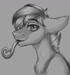 Size: 1373x1460 | Tagged: safe, artist:ondrea, imported from derpibooru, oc, pony, bust, long tongue, male, monochrome, stallion, tongue out