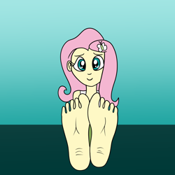Size: 1600x1600 | Tagged: safe, artist:platinumdrop, imported from derpibooru, fluttershy, human, barefoot, feet, fetish, foot fetish, foot focus, gradient background, humanized, request, solo