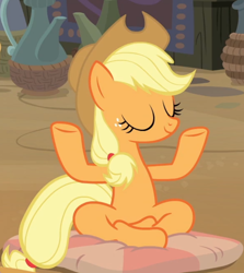 Size: 606x680 | Tagged: safe, edit, edited screencap, imported from derpibooru, screencap, applejack, earth pony, pony, a rockhoof and a hard place, applejack's hat, cowboy hat, cropped, hat, solo