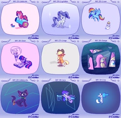 Size: 2700x2640 | Tagged: safe, artist:__briakitten, imported from derpibooru, applejack, fluttershy, pinkie pie, rainbow dash, rarity, twilight sparkle, alicorn, crystal pony, earth pony, pegasus, unicorn, chibi, mane six, pixel art, twilight sparkle (alicorn)