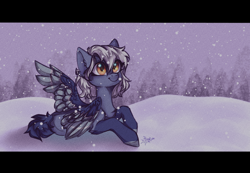 Size: 2200x1519 | Tagged: safe, artist:jsunlight, imported from derpibooru, oc, oc only, pegasus, pony, forest, snow, snowfall, solo