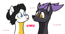 Size: 2300x1200 | Tagged: safe, artist:jehr, imported from derpibooru, oc, deer, pony, ambiguous race, bust, colored belly, colored pinnae, dark belly, duo, looking at each other, looking at someone, no pupils, portrait, simple background, starry eyes, uwu, white background, wingding eyes