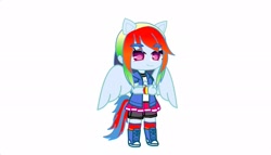 Size: 1973x1125 | Tagged: source needed, safe, imported from derpibooru, rainbow dash, human, bracelet, crossed arms, female, gacha, gacha club, gacha life, humanized, jewelry, simple background, smiling, solo, standing, white background, wings, wristband