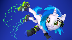 Size: 3840x2160 | Tagged: safe, artist:owlpirate, imported from derpibooru, dj pon-3, vinyl scratch, pony, unicorn, 3d, 4k, clothes, cosplay, costume, female, grin, high res, lucio, mare, overwatch, smiling, solo, source filmmaker