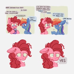 Size: 680x680 | Tagged: safe, artist:pastacrylic, imported from derpibooru, pinkie pie, rainbow dash, earth pony, pegasus, pony, comic, creepypasta, dialogue, duo, duo female, female, game boy, minecraft, pokémon, speech bubble