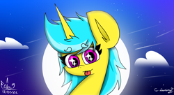 Size: 3960x2160 | Tagged: safe, artist:nhale, imported from derpibooru, oc, oc only, oc:leanima, pony, unicorn, beautiful, cute, cute pony, happy, moon, night, night sky, sky, solo, starry eyes, stars, tongue out, wingding eyes