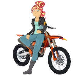 Size: 947x946 | Tagged: safe, artist:theapplequeen1, imported from derpibooru, sunset shimmer, human, equestria girls, clothes, female, humanized, jacket, leather, leather jacket, motorcycle, simple background, solo, white background