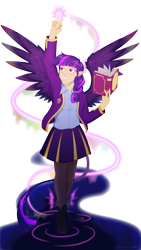 Size: 1080x1920 | Tagged: safe, artist:willoillo, imported from derpibooru, twilight sparkle, oc, human, alternate universe, book, elf ears, faerie, humanized, simple background, solo, tail, tailed humanization, transparent background, winged humanization, wings