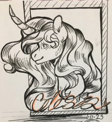 Size: 2186x2386 | Tagged: safe, artist:sweetmelon556, imported from derpibooru, princess celestia, alicorn, pony, bust, monochrome, portrait, solo, traditional art