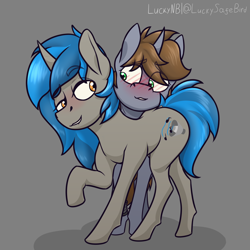 Size: 3000x3000 | Tagged: safe, artist:luckynb, imported from derpibooru, oc, oc only, oc:homage, oc:littlepip, pony, unicorn, fallout equestria, blushing, female, lesbian, oc x oc, pipmage, shipping