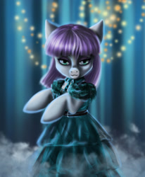 Size: 2286x2769 | Tagged: safe, artist:polnocnykot, imported from derpibooru, maud pie, earth pony, pony, bipedal, clothes, dancing, dress, female, looking at you, smoke