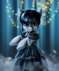 Size: 2286x2769 | Tagged: safe, artist:polnocnykot, imported from derpibooru, earth pony, pony, bipedal, clothes, dancing, dress, female, ponified, scene interpretation, wednesday (series), wednesday addams