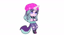 Size: 1838x1024 | Tagged: safe, imported from derpibooru, starlight glimmer, anthro, beanie, crossed arms, female, gacha, gacha club, gacha life, hat, horn, simple background, smiling, solo, standing, watch, white background