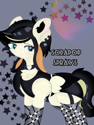 Size: 1080x1440 | Tagged: safe, artist:sodapop sprays, imported from derpibooru, oc, oc only, oc:sodapop sprays, pegasus, pony, choker, clothes, concave belly, emo, female, fishnets, goth, mare, simple background, skirt, solo