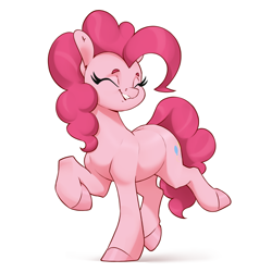 Size: 2930x2930 | Tagged: safe, artist:aquaticvibes, imported from derpibooru, pinkie pie, earth pony, pony, cute, diapinkes, eyes closed, raised hoof, simple background, smiling, solo, standing, standing on one leg, white background