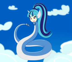 Size: 3399x2937 | Tagged: safe, artist:badumsquish, derpibooru exclusive, imported from derpibooru, sonata dusk, dragonair, human, monster girl, snake, equestria girls, beads, cloud, female, floating, happy, horn, human head, levitation, long tail, looking at you, magic, open mouth, pokefied, pokémon, ponytail, sky, solo, species swap, tail, telekinesis, wing ears, wings