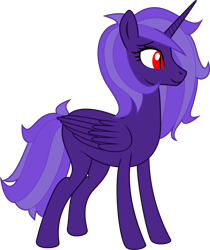 Size: 5216x6207 | Tagged: safe, artist:sapphie, imported from derpibooru, oc, oc only, oc:clockwork, alicorn, pony, fallout equestria, artificial alicorn, female, horn, mare, mutiecorn, ponybooru import, purple alicorn (fo:e), purple coat, purple mane, red eyes, simple background, solo, transparent background, wings