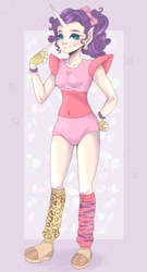 Size: 324x600 | Tagged: safe, artist:brot-art, imported from derpibooru, rarity, human, alternate hairstyle, boots, bow, chica, clothes, commission, crossover, cute, ear piercing, earring, elf ears, eyeshadow, face paint, female, fingerless gloves, five nights at freddy's, five nights at freddy's: security breach, glamrock chica, gloves, hair bow, horn, horned humanization, humanized, jewelry, leg warmers, leotard, makeup, piercing, pointing, pointing at self, raribetes, shoes, shoulder pads, solo, spiked wristband, wristband