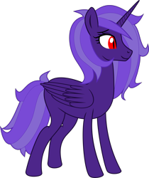 Size: 5216x6207 | Tagged: safe, artist:sapphie, imported from ponybooru, oc, oc:clockwork, alicorn, fallout equestria, female, horn, mare, mutiecorn, purple alicorn (fo:e), purple coat, purple mane, red eyes, simple background, solo, transparent background, wings