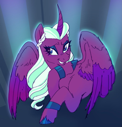 Size: 1023x1062 | Tagged: safe, artist:saddleup4love, imported from derpibooru, opaline arcana, alicorn, pony, spoiler:g5, bracelet, female, g5, grin, jewelry, mare, smiling, solo, unshorn fetlocks, wings