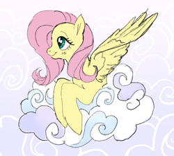 Size: 1097x987 | Tagged: safe, artist:saddleup4love, imported from derpibooru, fluttershy, pegasus, pony, cloud, cute, daaaaaaaaaaaw, female, g4, mare, on a cloud, shyabetes, smiling, solo, spread wings, wings