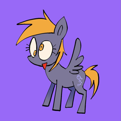 Size: 939x939 | Tagged: safe, artist:pichepata, imported from derpibooru, derpy hooves, pegasus, pony, female, mare, open mouth, open smile, purple background, simple background, smiling, solo, spread wings, tail, wings