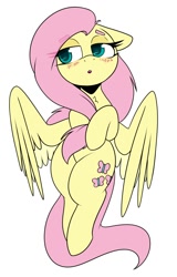 Size: 1282x2000 | Tagged: safe, artist:lockheart, imported from derpibooru, fluttershy, pegasus, pony, blushing, cute, daaaaaaaaaaaw, eye clipping through hair, eyebrows, eyebrows visible through hair, female, floppy ears, lidded eyes, mare, open mouth, shyabetes, simple background, solo, white background