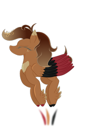 Size: 2480x3508 | Tagged: safe, artist:thecommandermiky, imported from derpibooru, oc, oc only, oc:trystan, deer, deer pony, hybrid, original species, pegasus, pony, deer oc, eyes closed, happy, hybrid oc, jumping, non-pony oc, simple background, solo, transparent background, wings