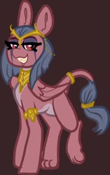 Size: 626x999 | Tagged: safe, artist:nootaz, imported from derpibooru, oc, oc only, hybrid, pony, sphinx, egyptian, egyptian headdress, egyptian pony, female, grin, interspecies offspring, lidded eyes, looking at you, magical lesbian spawn, offspring, parent:somnambula, parent:sphinx (character), parents:sphinxambula, smiling, solo