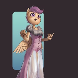 Size: 1811x1812 | Tagged: safe, artist:haku nichiya, imported from derpibooru, scootaloo, anthro, pegasus, blushing, clothes, dress, female, open mouth, open smile, smiling, solo