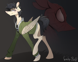 Size: 1387x1100 | Tagged: safe, artist:wacky-skiff, imported from derpibooru, pegasus, pony, marvel, peter parker, ponified, solo, spider-man