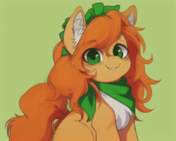 Size: 640x512 | Tagged: safe, artist:darbarri, derpibooru exclusive, imported from derpibooru, oc, earth pony, pony, ai assisted, ai content, chest fluff, cute, ear fluff, fluffy, food, generator:stable diffusion, looking at you, neckerchief, orange, simple background, solo