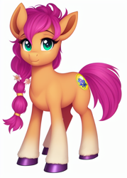 Size: 640x896 | Tagged: safe, imported from derpibooru, sunny starscout, earth pony, pony, ai content, ai generated, female, g5, generator:stable diffusion, my little pony: a new generation, simple background, solo, unshorn fetlocks, white background, wrong cutie mark