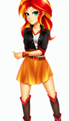 Size: 512x896 | Tagged: safe, imported from derpibooru, sunset shimmer, human, equestria girls, ai content, ai generated, female, generator:stable diffusion, simple background, solo, white background