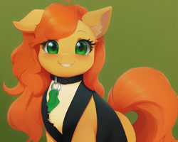 Size: 960x768 | Tagged: safe, artist:darbarri, derpibooru exclusive, imported from derpibooru, oc, earth pony, pony, ai assisted, ai content, clothes, collar, cute, ear fluff, female, generator:stable diffusion, looking at you, mare, simple background, smiling, solo, suit