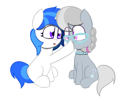 Size: 1691x1381 | Tagged: safe, artist:sapphireponipone, imported from derpibooru, silver spoon, oc, oc:sapphire dawn, earth pony, unicorn, boop, duo, female, filly, foal, glasses, horn, simple background, sitting, white background