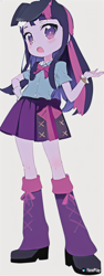 Size: 384x1024 | Tagged: safe, imported from derpibooru, twilight sparkle, human, equestria girls, ai content, ai generated, faceplay, female, hand on hip, simple background, solo, standing, white background