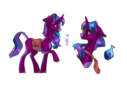 Size: 4600x3240 | Tagged: safe, artist:kisullkaart, imported from derpibooru, twilight sparkle, pony, unicorn, my little pony: pony life, spoiler:comic, spoiler:g5, bag, blaze (coat marking), coat markings, colored hooves, facial markings, floppy ears, g4.5, g5, glasses, necktie, redesign, saddle bag, simple background, slim, solo, sternocleidomastoid, thin, white background