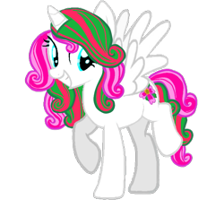 Size: 903x838 | Tagged: safe, artist:darkpinkmonster, artist:hacifradzzz336, edit, editor:nc-tv, imported from derpibooru, oc, oc:ella honeybliss, alicorn, pony, :d, alicorn oc, background removed, base used, blue eyes, curly mane, curly tail, cute smile, cyan eyes, female, flower, happy, horn, mare, multicolored mane, multicolored tail, open mouth, open smile, simple background, smiling, solo, spread wings, striped mane, striped tail, tail, transparent background, wings