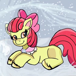 Size: 1378x1378 | Tagged: safe, artist:mlpsprout, imported from derpibooru, apple bloom, earth pony, pony, apple bloom's bow, bow, clothes, female, goldie delicious' shawl, hair bow, mare, older, older apple bloom, scarf, shawl, solo