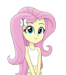 Size: 1280x1443 | Tagged: safe, artist:diilaycc, edit, imported from twibooru, fluttershy, human, equestria girls, beautiful, belly button, clothes, cute, image, panties, png, solo, tanktop, underwear, underwear edit, vector, white underwear