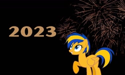 Size: 1300x780 | Tagged: safe, artist:mlpfan3991, imported from derpibooru, oc, oc only, oc:flare spark, pegasus, pony, 2023, black background, female, fireworks, happy new year, holiday, pegasus oc, simple background, solo