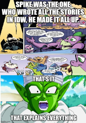 Size: 500x718 | Tagged: safe, artist:andypriceart, edit, idw, imported from derpibooru, spike, dragon ball, dragon ball super, gigachad spike, meme, older, older spike, piccolo (dragon ball)