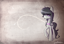 Size: 2300x1600 | Tagged: safe, artist:zeffdakilla, imported from derpibooru, octavia melody, earth pony, pony, abstract background, looking at you, paper background, raised hoof, solo, standing