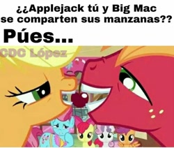 Size: 720x610 | Tagged: safe, edit, edited screencap, imported from derpibooru, screencap, apple bloom, applejack, big macintosh, cup cake, scootaloo, sweetie belle, earth pony, pegasus, pony, unicorn, hearts and hooves day (episode), applecest, applemac, brother and sister, cherry, cutie mark crusaders, female, food, incest, male, shipping, siblings, spread wings, straight, text, wingboner, wings