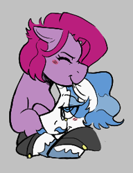 Size: 218x284 | Tagged: safe, artist:dsstoner, imported from derpibooru, fancypants, pinkie pie, earth pony, pony, unicorn, aggie.io, biting, blushing, clothes, cute, ear bite, eyes closed, female, lowres, male, mare, nom, pinkiepants, shipping, simple background, smiling, stallion, straight